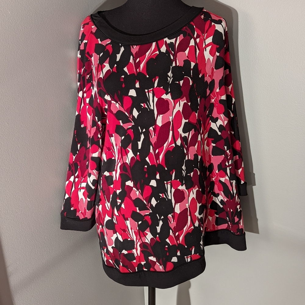 Dana Buchman Red/Black Blouse 3/4 Sleeve, Large